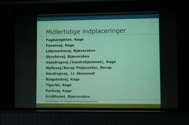 En planche der viser hvilke steder K�ge Kommune har planer om at placere flygtningene i midlertidige boliger