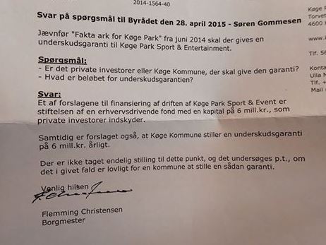 Det skriftlige svar fra Borgmesteren til S�ren Gommesen